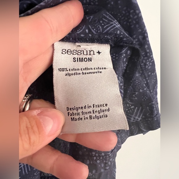 Sessun Simon Sleeveless Collared Button DownTop Size S Navy Blue print EUC - Picture 6 of 9